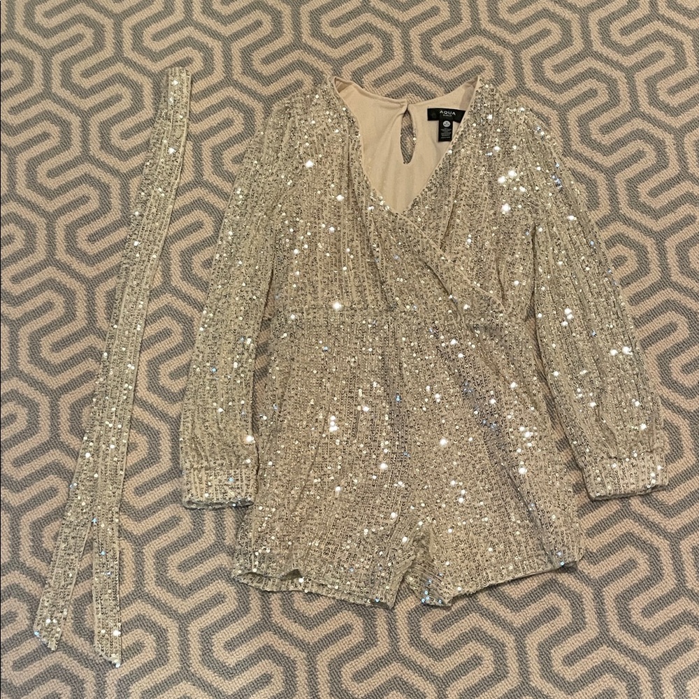 Aqua Glittering Silver Girls Romper in Medium